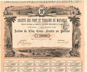 Societe Des Port Et Terrains De Matanzas - 1882 dated Cuba related Stock Certificate